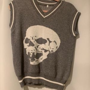 Skull V Neck Pullover Sweater